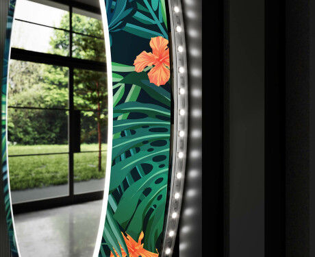 Oglindă rotundă decorativă cu iluminare de fundal pentru baie - Tropical #11
