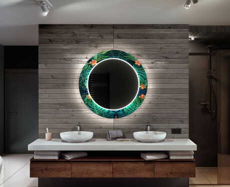 Oglindă rotundă decorativă cu iluminare de fundal pentru baie - Tropical #12
