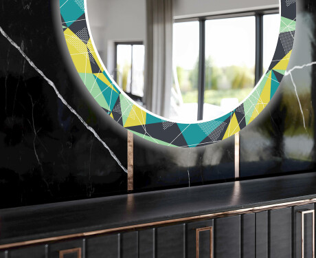 Rotunda moderna oglinzi decorative cu leduri pentru sala de mese - Abstract Geometric #11