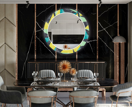 Rotunda moderna oglinzi decorative cu leduri pentru sala de mese - Abstract Geometric #12