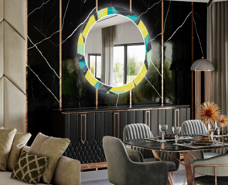 Rotunda moderna oglinzi decorative cu leduri pentru sala de mese - Abstract Geometric #2