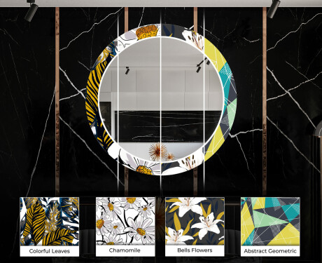 Rotunda moderna oglinzi decorative cu leduri pentru sala de mese - Abstract Geometric #6