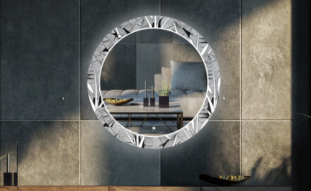 Oglindă rotundă decorativă cu iluminare LED pentru salon - Black and white jungle