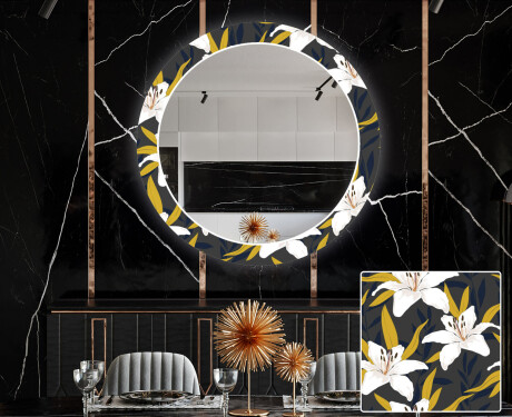 Rotunda moderna oglinzi decorative cu leduri pentru sala de mese - Bells Flowers