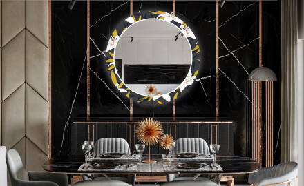 Rotunda moderna oglinzi decorative cu leduri pentru sala de mese - Bells Flowers