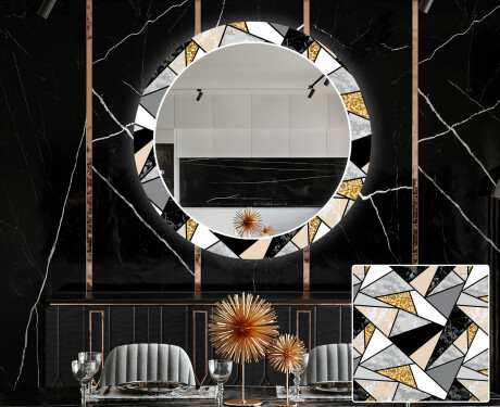 Rotunda oglinda LED decorativa pentru sala de mese - Marble Pattern