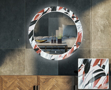 Rotunda moderna oglinzi decorative cu leduri perete salon - Leaves #1