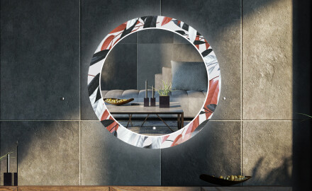 Rotunda moderna oglinzi decorative cu leduri perete salon - Leaves