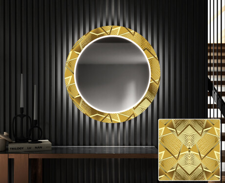Oglinda cu LED rotunda decorativa perete hol - Gold Triangles #1