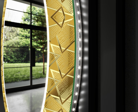 Oglinda cu LED rotunda decorativa perete hol - Gold Triangles #11
