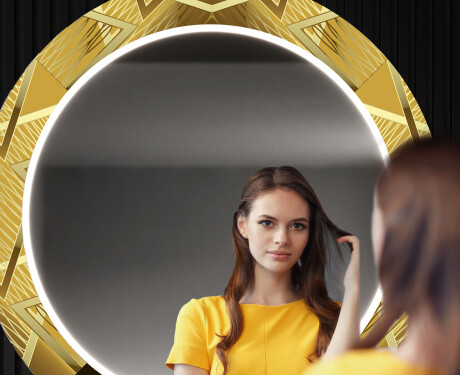 Oglinda cu LED rotunda decorativa perete hol - Gold Triangles #12