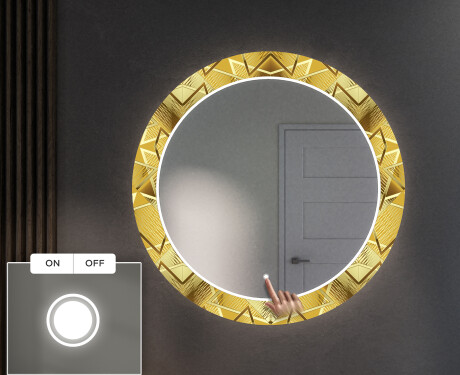 Oglinda cu LED rotunda decorativa perete hol - Gold Triangles #4