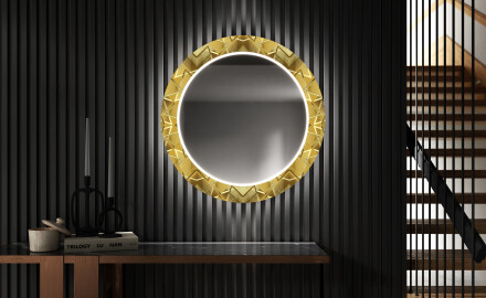 Oglinda cu LED rotunda decorativa perete hol - Gold Triangles