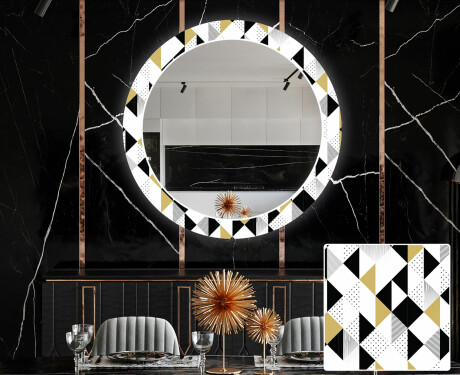 Rotunda moderna oglinzi decorative cu leduri pentru sala de mese - Geometric Patterns
