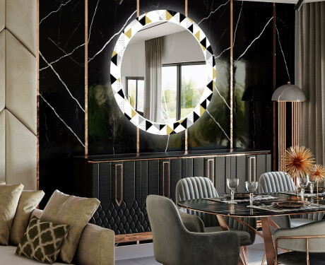 Rotunda moderna oglinzi decorative cu leduri pentru sala de mese - Geometric Patterns #2