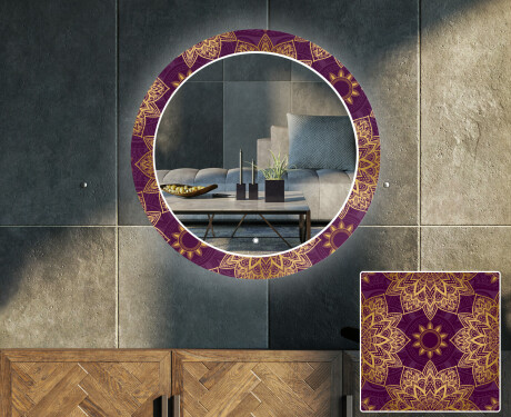 Rotunda oglinda LED decorativa perete salon - Gold Mandala