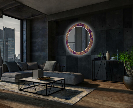 Rotunda oglinda LED decorativa perete salon - Gold Mandala #12