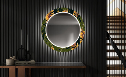 Oglindă rotundă decorativă cu iluminare LED pentru anticameră - Botanical Flowers