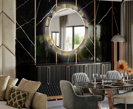 Rotunda moderna oglinzi decorative cu leduri pentru sala de mese - Golden Leaves #2
