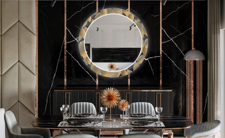 Rotunda moderna oglinzi decorative cu leduri pentru sala de mese - Golden Leaves