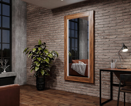 Vertical oglindă LED rectangulară de perete cu ramă lemn L225