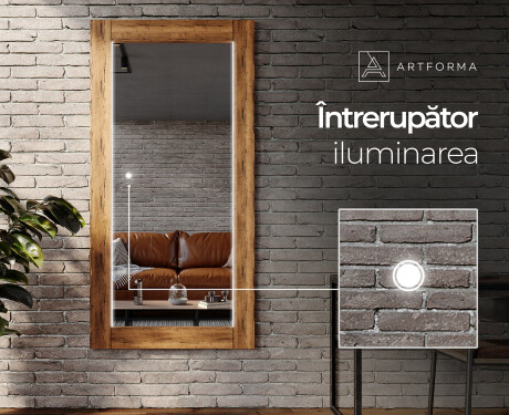 Vertical oglindă LED rectangulară de perete cu ramă lemn L225 #5