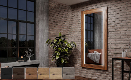 Vertical oglindă LED rectangulară de perete cu ramă lemn L225