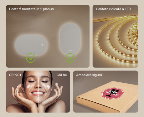 Oglindă de baie iluminată, culoare duală, comutator tactil, saltea încălzitoare #6