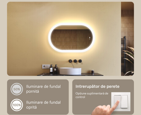 Oglindă de baie iluminată, culoare duală, comutator tactil, saltea încălzitoare #4