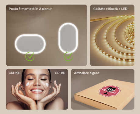 Oglindă de baie iluminată, culoare duală, comutator tactil, saltea încălzitoare #6