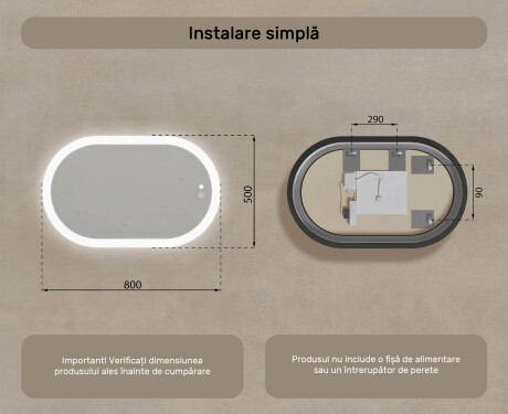 Oglindă de baie iluminată, culoare duală, comutator tactil, saltea încălzitoare #8