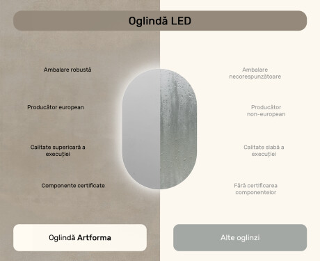 Ovala oglinda baie cu leduri 50x80cm cu lumină LED rece 7000K, lumină caldă 3000K sau lumină neutră 4500K #6
