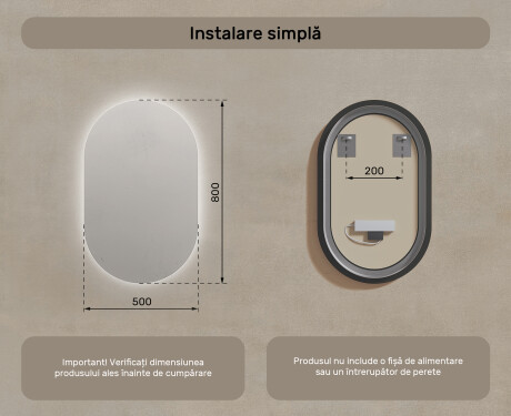 Ovala oglinda baie cu leduri 50x80cm cu lumină LED rece 7000K, lumină caldă 3000K sau lumină neutră 4500K #7