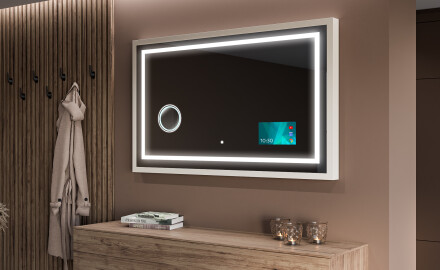 Oglinda LED baie cu rama de lemn  - FrameLine L15