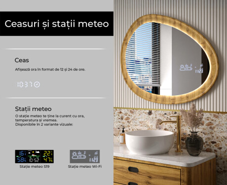 Oglindă neregulată într-o ramă de stejar cu iluminare LED #6