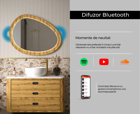 Oglindă neregulată într-o ramă de stejar cu iluminare LED #7