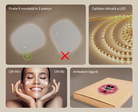 Oglindă de baie cu iluminare, culoare duală, comutator tactil, saltea încălzitoare #6