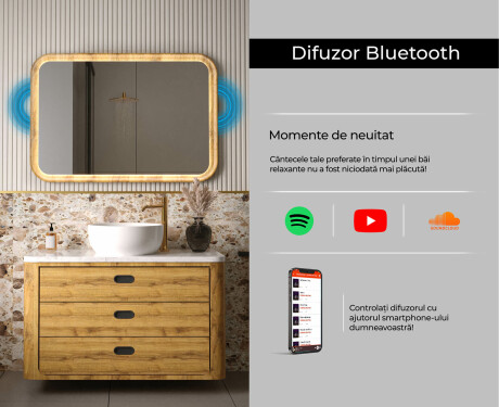 Oglindă rotunjită într-o ramă de stejar cu iluminare LED #7