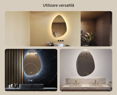 Oglindă neregulată cu iluminare, 64×94 cm, culoare duală, comutator tactil, saltea încălzitoare #2
