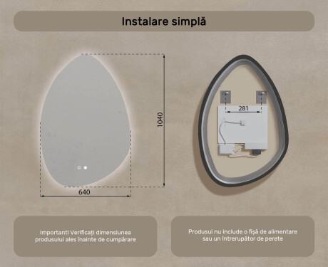 Oglindă neregulată cu iluminare, 64×94 cm, culoare duală, comutator tactil, saltea încălzitoare #8