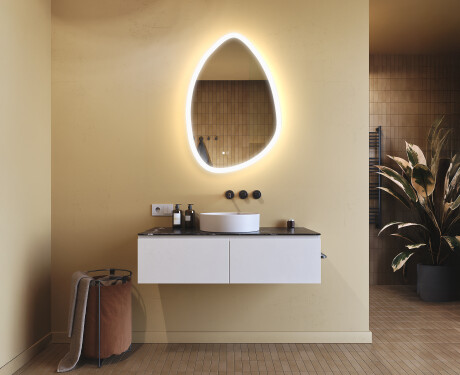 Oglindă neregulată cu iluminare, 64×94 cm, culoare duală, comutator tactil, saltea încălzitoare #9