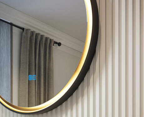 Oglindă rotundă cu ramă metalică și iluminare LED #2