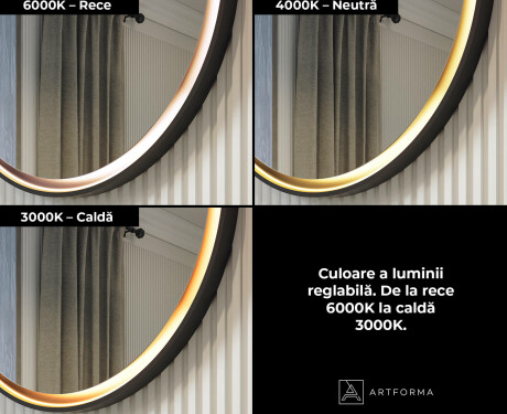 Oglindă rotundă cu ramă metalică și iluminare LED #3