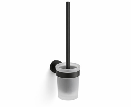 CLASSIC – Perie de toaletă suspendată / recipient din sticlă mată / negru mat