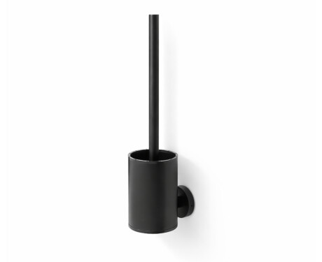 CLASSIC – Perie de toaletă joasă, de agățat / recipient metalic, cap din silicon / negru mat