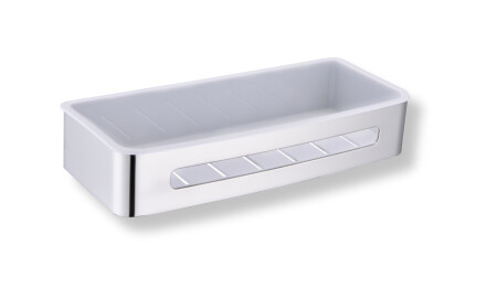 Coș 29x12x5,5 / oțel lustruit / interior din plastic alb