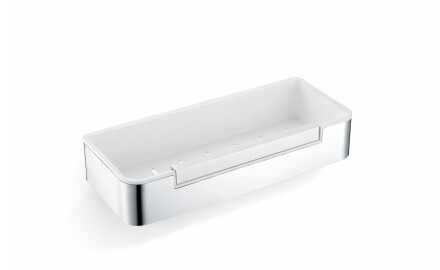 Coș 29x12x5,5 cu bandă de strângere / oțel lustruit / interior din plastic alb