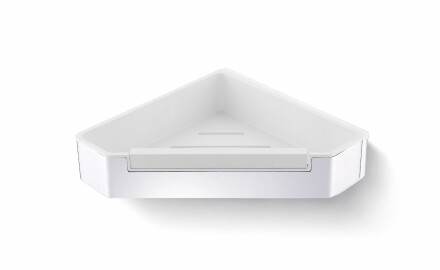 Coș de colț 22x22x5,5 cu bandă de strângere / oțel lustruit / interior din plastic alb