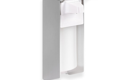Dozator pentru lichid dezinfectant de 0,5 L cu buton acționabil cu cotul / Aluminiu mat