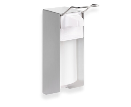 Dozator pentru lichid dezinfectant de 0,5 L cu buton acționabil cu cotul / Aluminiu mat